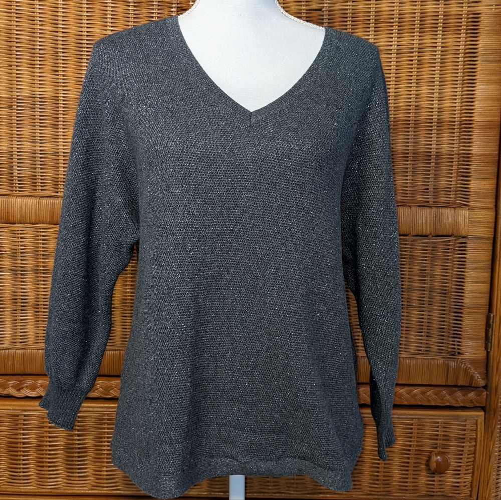 Express Rear Zipper V Neck Top SMALL